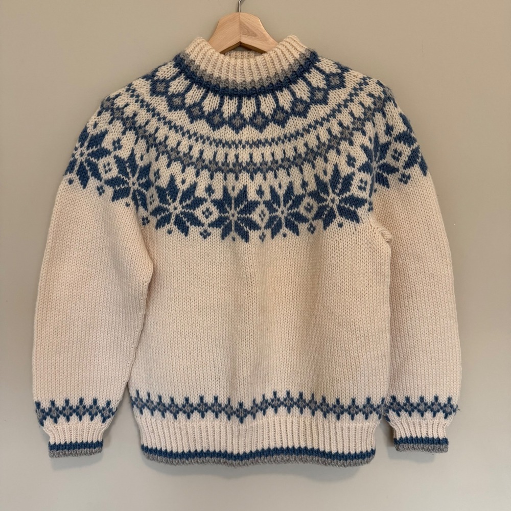 Dale of Norway Women's Vintage Pure New Wool Fair Isle Sweater S Cream/Blue